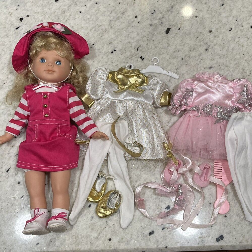1998 Cititoy Girl Doll W/ Outfits Ballerina 13” Cloth Vinyl  Blonde Blue Eyes